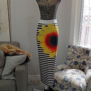 Sunflower Stripe Pencil Skirt - Yellow Floral Print